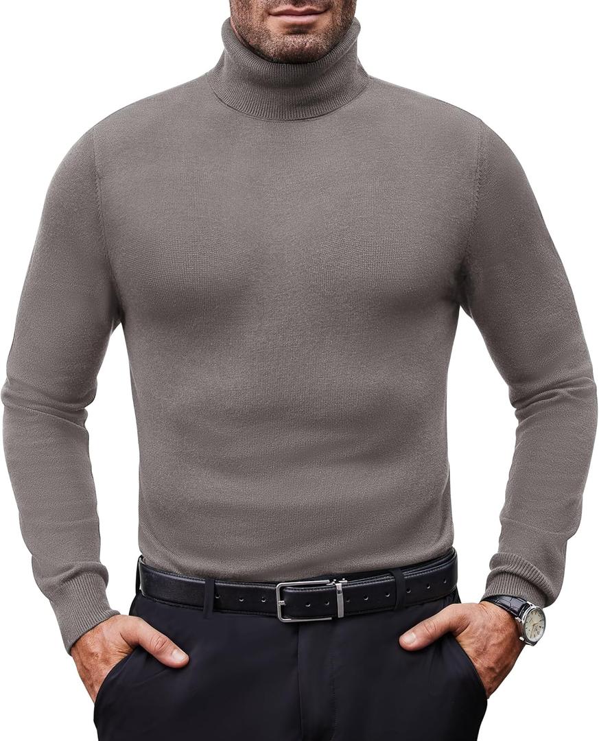 Mens Turtleneck Sweaters Slim Fit Long Sleeve Sweater Pullover Mens Turtle Neck Men Sweater Highneck Thermal (Small, Khaki Gray)