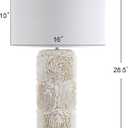 JONATHAN Y 28.5" Cream Seashell Resin and Crystal LED Table Lamp, Coastal Floral Mosaic Column Lamp with White Linen Drum Shade for Living Room, LED Bulb Included JYL1006A