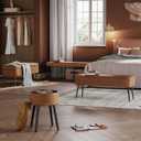 VASAGLE EKHO Collection - Bench for Entryway Bedroom, Synthetic Leather with Stitching, Ottoman Bench with Steel Legs, Living Room, Mid-Century Modern, Loads 660 lb, Caramel Brown ULOM076K01, 15.7"D x 43.3"W x 16.9"H