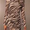 Verdusa Women's Animal Print Dress Draped Backless Mesh Mini Dresses Going Out Festival Rave Party Outfits (Brown, M)