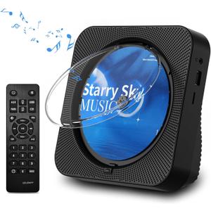 CD Player Portable Bluetooth 5.1 Desktop CD Player with HiFi Sound Speakers, Remote Control, Dust Cover,LED Display, Boombox FM Radio, USB/AUX for Home, Kids (Black)