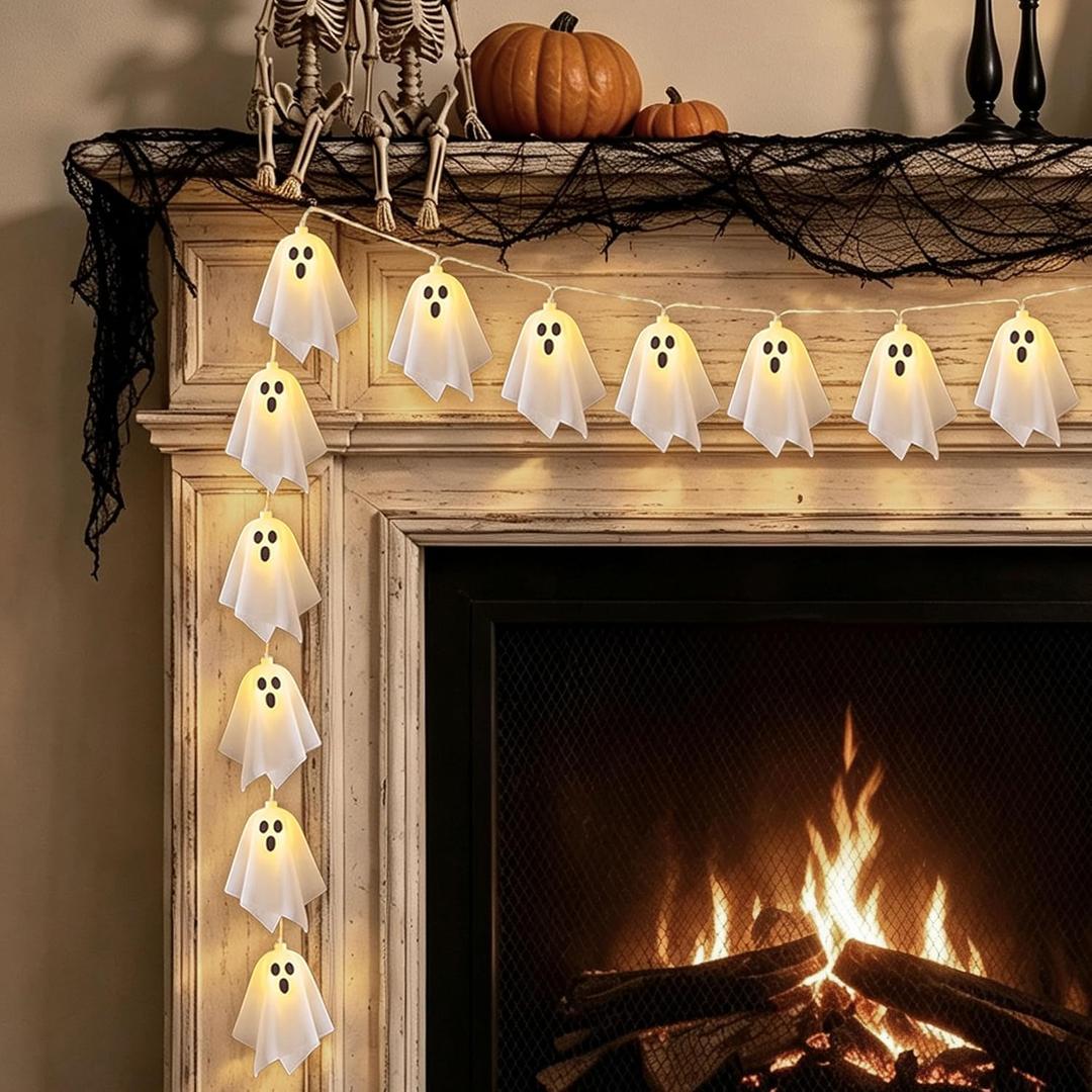 Halloween Decoration - Cute 20Ghost LED Light Up Garland Banner Decor 9.9ft