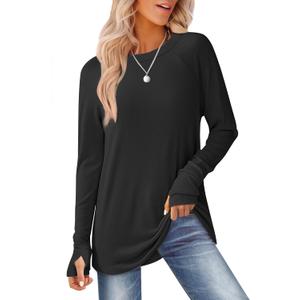 Womens Long Sleeve Tops Crew Neck T Shirts for Women Tunic Tops with Thumb Holes Fall Outfits for Women 2025 (Large, Black)