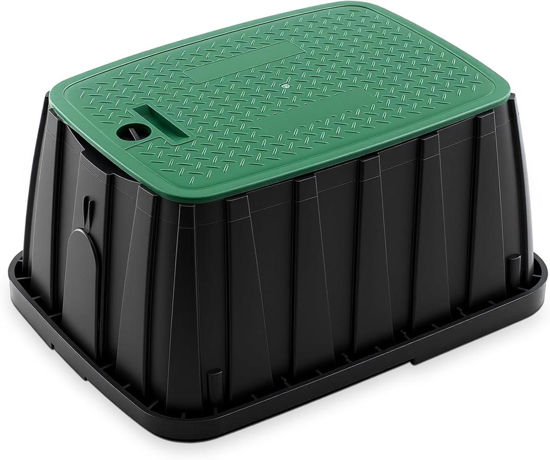 Leinuosen 15" x 21" Rectangular Jumbo Valve Box and Cover, 12 Inch Height, Black Irrigation Control Sprinkler Valve Box with Green Lid Heavy Duty for Garden Lawn, Park, Playground