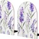 Wooden Bookends for Shelves Lavender Floral Purple Flower Non Skid Book Ends Heavy Duty Decorative Book Stoper for Home Office Library 1 Pair