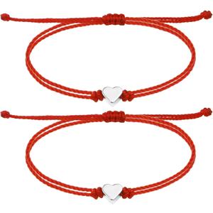 SmileBelle Red Bracelet for Women, Mother Daughter Bracelet with Heart as Friend Protection Jewelry, Red String of Fate as Matching Couple Jewelry for Him Her, Kabbalah Chinese Rope for Family Friend