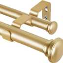 TONIAL 1 Inch Double Curtain Rods 36 to 72 Inches (3 to 6ft), Heavy Duty Decorative Drapery Rod for Windows 24 to 68 Inches (2 to 5.7ft) with Small Cap Finial, Gold