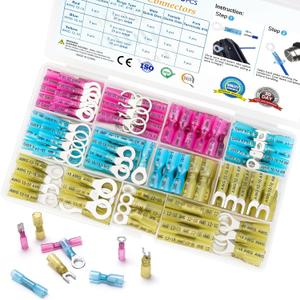 TICONN 120Pcs Heat Shrink Wire Connectors, Waterproof Automotive Marine Electrical Terminals Kit, Crimp Connector Assortment, Ring Fork Spade Butt Splices