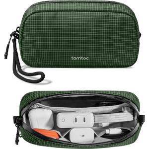 tomtoc Electronics Organizer Travel Case Performance, Water Resistant Bag Cable Tech Pouch Accessories, Carry Storage for Cord, Phone, Cables, Airpods, USB Flash Drive, Daily Items (Small, Green Plaid)
