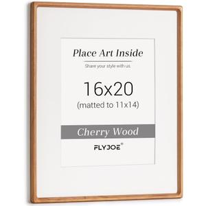 16 x 20 Picture Frame, USA-Sourced Natural Cherry Wood Photo Frame with Tempered Glass, Handcrafted Rounded Corner 16x20 Wooden Frame Matted to 11x14 Photos, Horizontal or Vertical Wall Mounting (16x20, 1P, USA-Sourced Cherry Wood)