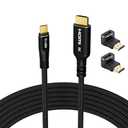 8K USB C to HDMI 2.1 Cable 15FT, (8K@60Hz,4K@120Hz, HDR), Braided Cord, Thunderbolt 3/4 Compatible, for iPhone 15 Series, MacBook Pro/Air, iPad Pro, Galaxy S23, Surface, Dell, HP, with 2 HDMI Adapters