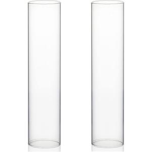 WGVI Hurricane Candle Holder Sleeve, Wide 4", Height 18", 2 Pieces, Clear Glass Cylinder Open Both Ends, Chimney Shade Tube (HST0418_2pc)