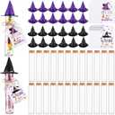Bokon 24 Sets Halloween DIY Candy Tube Kit with Purple Black Witch Hats Empty Glass Test Tubes with Corks Card Mesh Fabric and Twine for Party Favors Treat or Trick Crafts Halloween Party Decorations