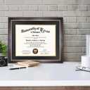 GMFrames 11x14 Wood Diploma Frame with Black Mat or Display 14x17 Certificates without Mat,Tempered Glass,Deep Brown Finish with Gold Trim
