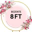 Bezente 8ft Round Backdrop Stand, Golden Metal Balloon Arch Stand, Stable Wedding Arch Circle Backdrop Stand Frame for Wedding Birthday Baby Shower Party Decoration