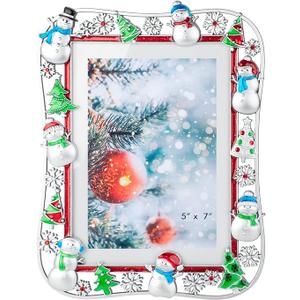 GUOER Picture Photo Frame 5x7 Inch Snowflake Christmas Metal Photo Display Picture Frames with High Definition Glass Front Gift Ideas Tabletop Home Decorative (Snow Man)