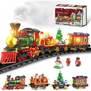 Christmas Train Building Blocks for Kids, Christmas Train 2024 Collectible Holiday Building Block Home Decor with Light, Tabletop for Boys, Girls and Adults, 1588Pcs