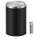 Mbillion Small Trash Can with Swing Lid 2.4 Gallons/9 Liter, Mini Trash Can with lid, Stainless Steel Cylindrical Garbage Can for Home and Office Bathroom Bedroom, for Ground and Desktop(Black)