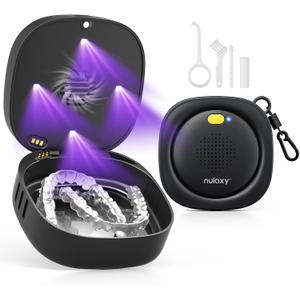 Nulaxy UVC Retainer Case with Fan, Magnetic Closure Aligner Case Includes Vent Holes and Mirror, Portable Retainer Box with Removal Tool and Brush Compatible with Invisalign Retainer Slim Aligner (Black)
