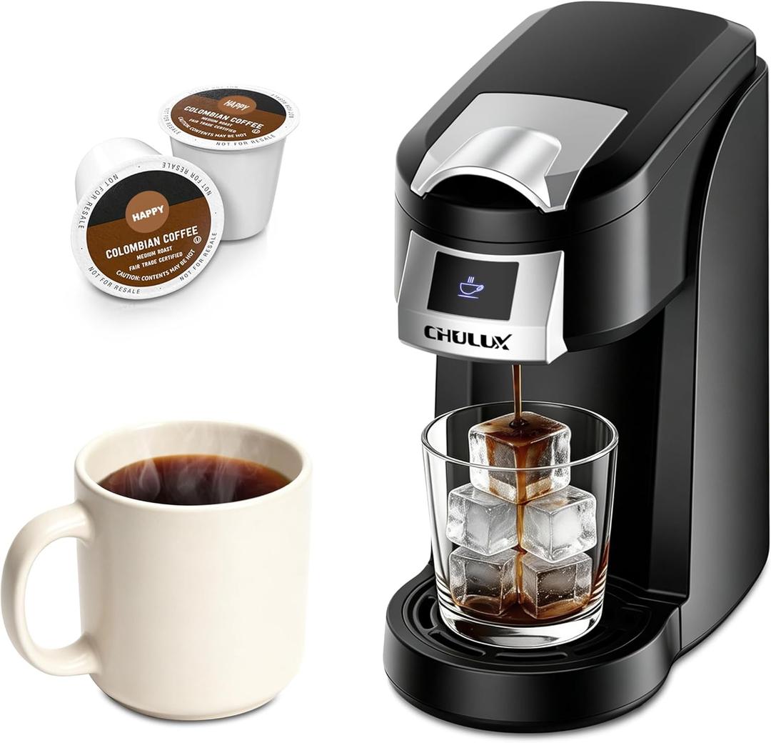 CHULUX Lite Single Serve Coffee Maker for K Cup Capsules, Single Cup Reservoir Coffee Maker with One Touch Brewing, 5 to 12 Oz Brew Sizes, Designed Specifically for Standard Mugs, Black