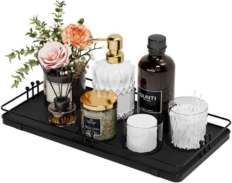 Toilet Paper Basket, Bathroom Basket for Counter Toiletries Towel Decor TP, Toilet Tank Tray, Guest Back of Toilet Organizer Storage, Vanity Tray for Perfume Makeup, Kitchen 13x6.5 Black