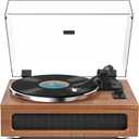 All-in-One Vintage Record Player High Fidelity Belt Drive Turntable for Vinyl Records Built-in 2 Tweeter and 2 Bass Stereo Speakers, Vinyl Player with MM Cartridge, Bluetooth, Aux-in, RCA, Auto Stop (Brown)