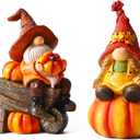 BUTILIVEEN Thanksgiving Gnomes with Pumpkin Figurines, Fall Gnomes Decorations for Tabletop, Mantle and Shelf, Autumn Garden Statue Decor, Hand-Painted, Resin, 7.5Inch