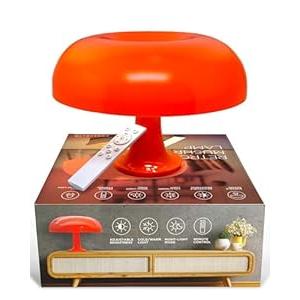 White Mushroom Lamp, Dimmable Retro Table Lamp  3 Light Temperature, Remote-Controlled  Mid-Century Donut Shaped LED 70s Lamp  Optimize Your Space to a Cozy, Nostalgic VibePerfect for Any Room