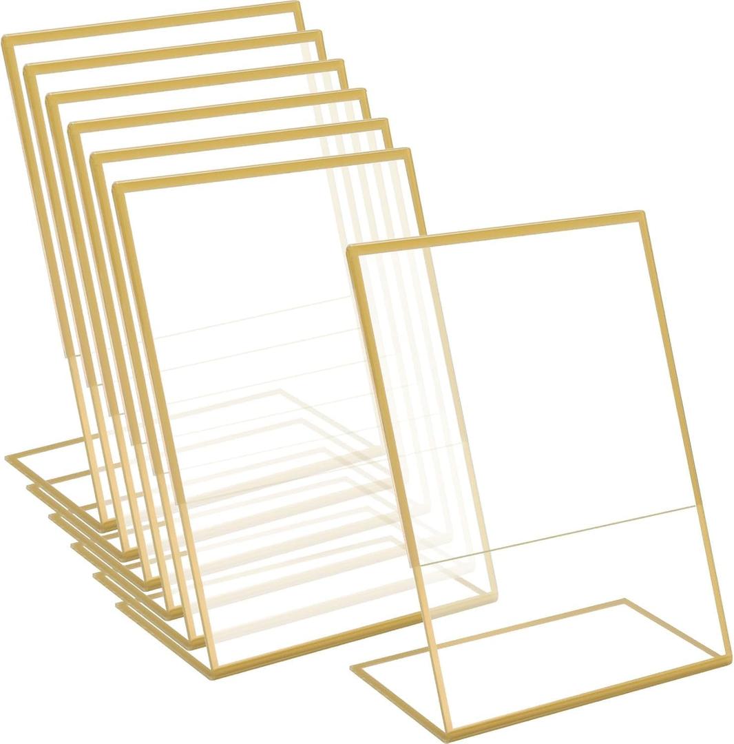 6 Pack Acrylic Sign Holders, Slanted Back Sign Holders for Wedding, 4 x 6'' Gold Slanted Sign Holder, Clear Flyer Display Holder with Gold Frame for Office Hotel Restaurant