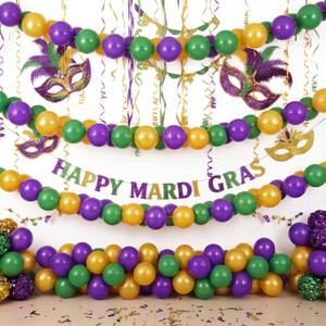 Soulchen 255 Pcs 6 Inch Mardi Gras Linking Balloons Decoration Green Gold Purple Link Balloons Jumbo Mardi Gras Bead Garland Ball Banner for Indoor Outdoor Carnival Birthday Wedding Graduation Decor