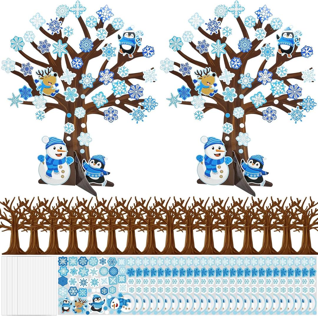 Cinrobiye 30 Set Winter Craft Kit Snowflake DIY Tree Winter Art Craft Ornaments Making Art Crafts for Christmas Holiday Sunday School Classroom Home Preschool Party Activities Favor Decor Supplies