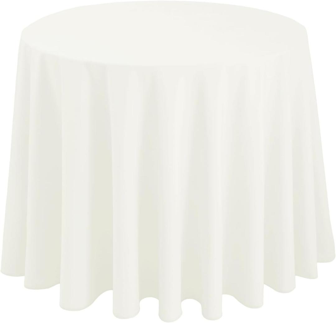 Hiasan Round Tablecloth 108 Inch - Waterproof Stain Resistant Spillproof Polyester Fabric Table Cloth for Dining Room Kitchen Party, Ivory
