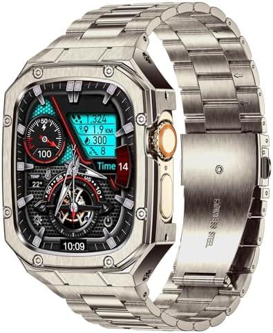 BAITEYOU Stainless Steel Watch Band with Case Compatible with Apple Watch band Ultra 2 1 49mm, Rugged Strap with Metal Protective Bumper Cover for iWatch Bands Men (Titanium Color)