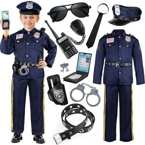 Joycover Police Officer Costume for Kids, Cop Costume Outfit Set with Toy Accessories, Halloween Costumes for Boys Size Small