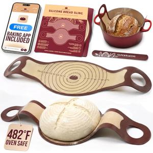 Pro Silicone Bread Sling 2 Pcs - 9in Round & Oval 482F Heat Resistant Dough Lifter, Non-Stick Dutch Oven Liners, Long Handles, Reusable Sourdough Bread Baking Supplies, Sourdough Gifts