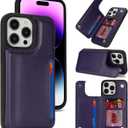 iCoverCase Compatible with iPhone 14 Pro Max Phone Case with Card Holder, Wallet Case for Women Men RFID Blocking PU Leather Protective Case 6.7 Inch (Dark Purple)