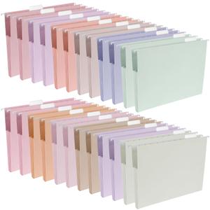 gisgfim 24 Pack Pastel Expanding Hanging File Folders Letter Size Insertable 1/5 Cut Tabs for Filing Cabinets Extra Capacity File Folders Hanging Organizer for Desk Home Office School(Pastel)