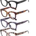 Reading Glasses for Women Men Square Oval Readers with Spring Hinge Anti UV Glare (Black,demi Brown,demi Blue,demi White)
