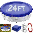 24ft Round Winter Pool Cover for Above Ground Pools 24ft Pool Cover Kit with Winch and Cable, Premium Extra Thick Durable Heavy Duty 24ft Winter Pool Cover Against UV, Falling Leaves, Dust, Snow, Blue