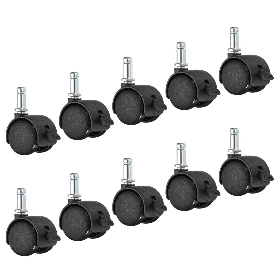 PATIKIL 1 Inch Swivel Casters, Pack of 10 Nylon 360 Degree Universal Circlip Swivel Stem Wheels with Brake for Chair Furniture Replacement, Black