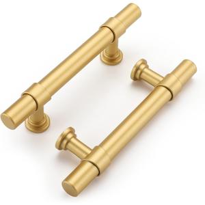 Haliwu 10 Pack 3 inch Hole Center Gold Cabinet Handles Brushed Brass Drawer Pulls for Kitchen Hardware Handles Barrel Dresser Cabinet Pulls
