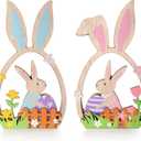 Yousoontic 2 Pcs Easter Decorations for the Home Easter Wooden Table Decorations Farmhouse Rustic Wood Bunny with Egg Easter Tiered Tray for Spring Indoor Home Party Tabletop Decoration Gifts
