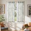 jinchan Linen Floral Tier Curtains 54 Inch Farmhouse Botanic Cafe Curtains Light Filtering Drapes for Small Windows Back Tab Half Window for Kitchen Living Room Bathroom 2 Panels Blue