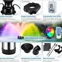 Goldlife Pond Fountain Aerator, F3 With 4 RGB Lights, 1HP 750W 110V Stainless Steel Floating Fountain With 100FT Power Cord Black Octagon Aerating Fountain Pump for Small Large Pond Lake Pool FishFarm