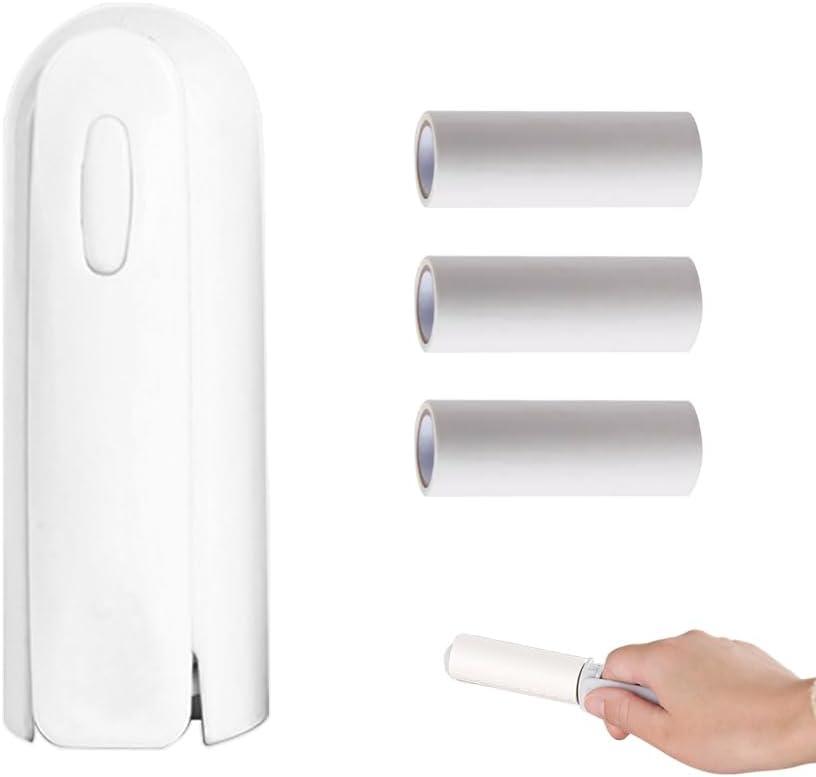 Mini Lint Roller Travel Size, Portable Lint Remover Tool for Pet Hair, Travel Lint Roller Small Sticky Roller with Cover, Refillable Lint Roller Reusable Sticky Brush for Clothes (White & 3 Refills)