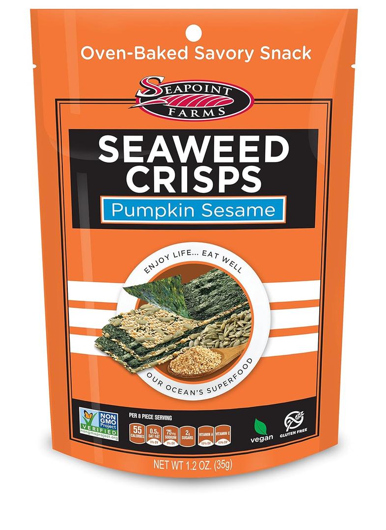 Seapoint Farms Seaweed Crisps, Pumpkin Sesame, Vegan, Gluten-Free, Kosher, and Non-GMO, Healthy Snack, 1.2 oz. Bag, (Pack of 12) BBD. 11/25/2025