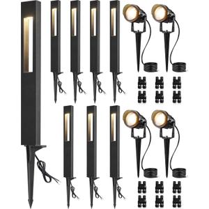 SUNVIE 12-Pack Low Voltage Pathway Lights Wired with Spotlights LED Outdoor Landscape Lighting Kit for Path, Garden, Yard, Patio, Cast-Aluminum, IP65 Waterproof, 12-24V AC/DC, 3000K Warm White, Black