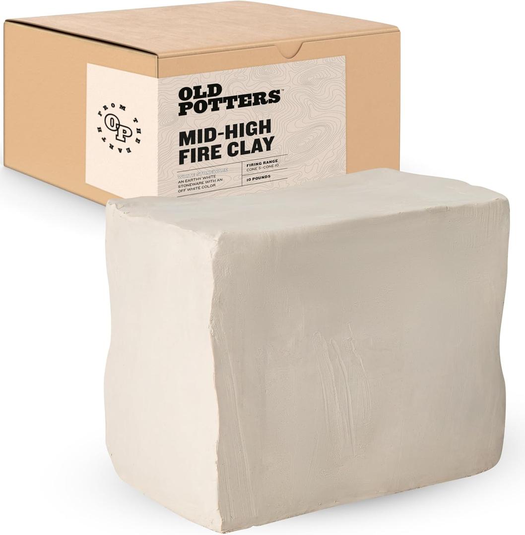 Old Potters Mid High Fire White Stoneware Clay for Pottery | Cone 6-10 | Ideal for Wheel Throwing, Hand Building, Sculpting | Great for All Skill Levels | Greenware Clay, 10 lbs, White Stoneware