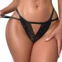 SOLY HUX Women's Floral Lace Cheeky G String Thongs Cut Out Sheer Low Rise Panties Underwear (Black, M)