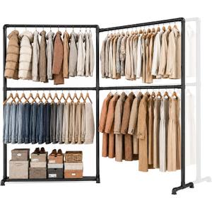 LOEFME Sturdy Metal Clothes Rack, 396 lb Capacity, 76.8 x 17.7x 66.9 Inch Freestanding Clothing Rack with 4 Hanging Rods, 360 Foldable Side Arms and Bottom Shelf for Bedroom, Closet, Retail
